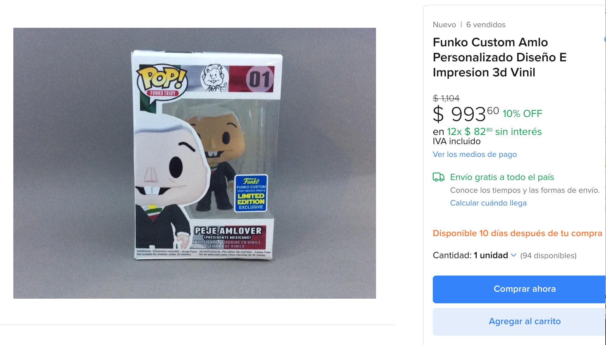 Funko de AMLO en Mercado Libre