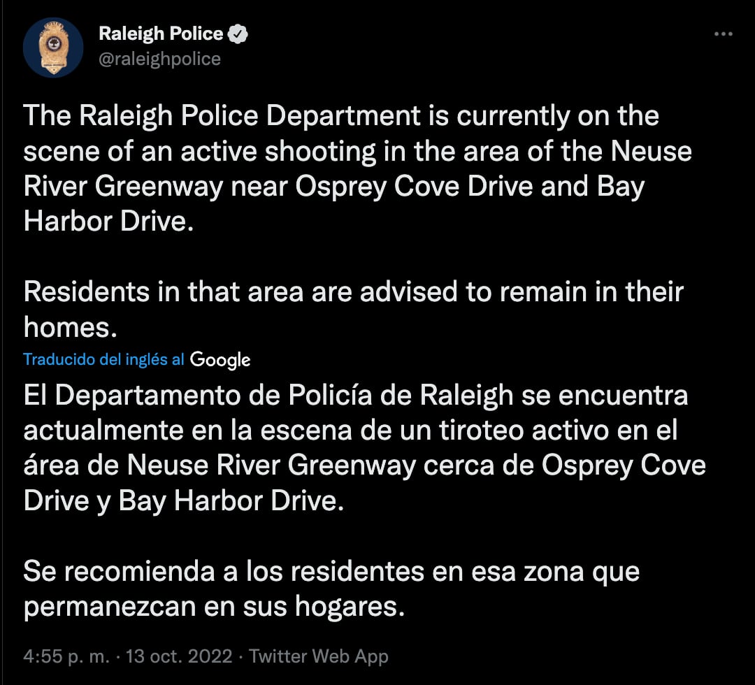 Tiroteo en Raleigh, Estados Unidos deja 5 muertos, entre ellos un policía