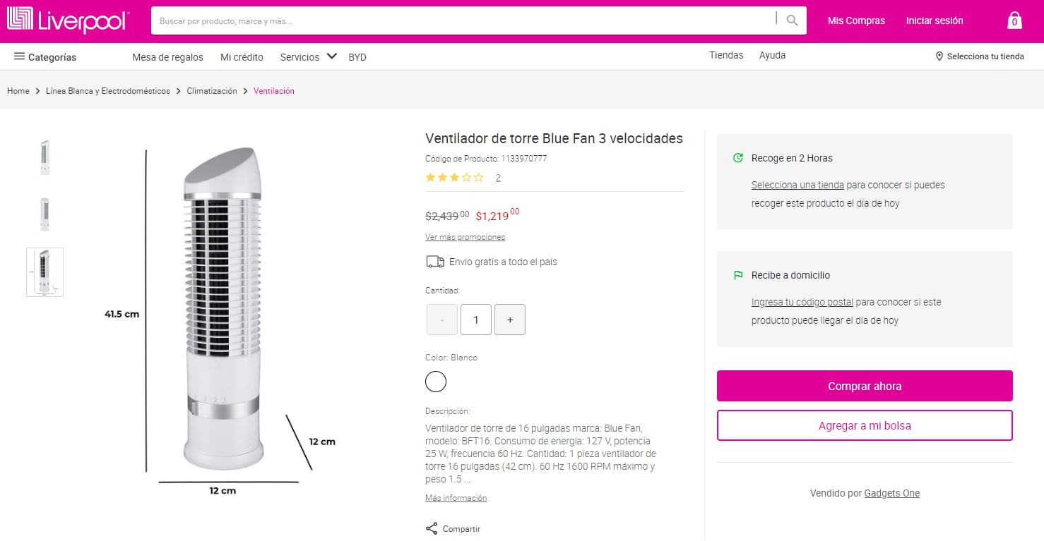 Ventiladores de torre con descuento en Liverpool