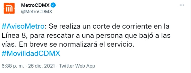 Tuit del METRO CDMX