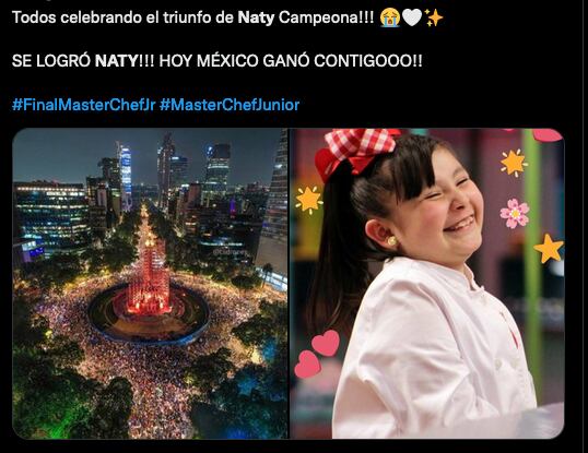Memes celebrando a Naty campeona de MasterChef Junior 2022.