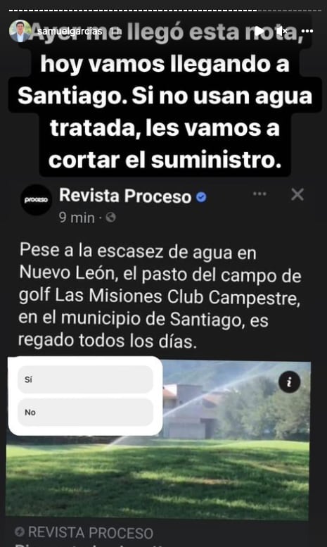 recorridos de Samuel García para detectar las causas de la falta de agua en Nuevo León/captura de pantalla
