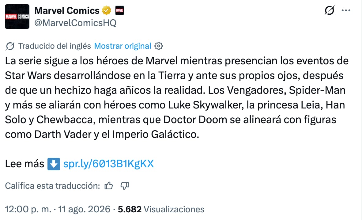Habrá un crossover de Marvel y Star Wars