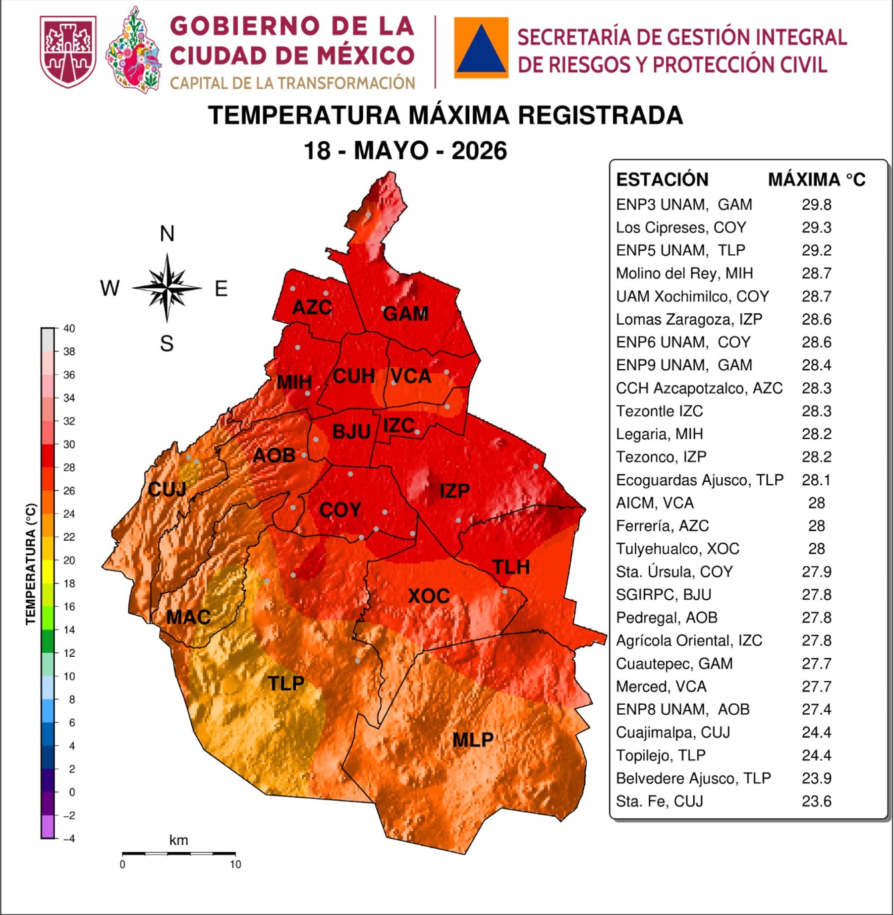 Zonas con mayor temperatura en la cdmx durante el lunes 18 de mayo