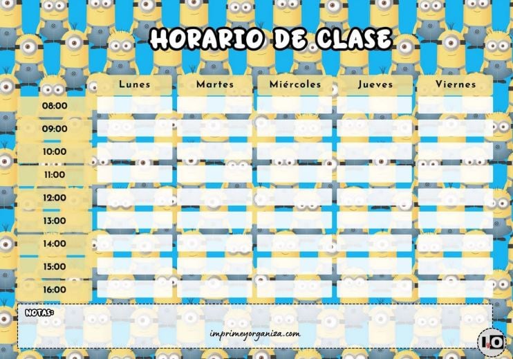 Horario escolar de Minions para regreso a clases 2024 estilizado