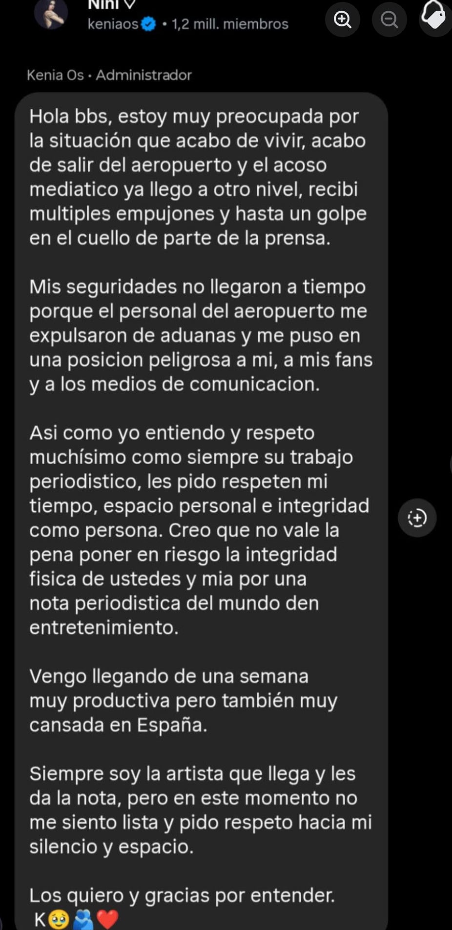 Kenia Os comparte comunicado tras encuentro con la prensa en el AICM