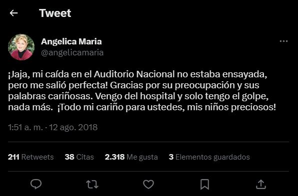 No es la primera vez que Angélica María sufre caída en el escenario