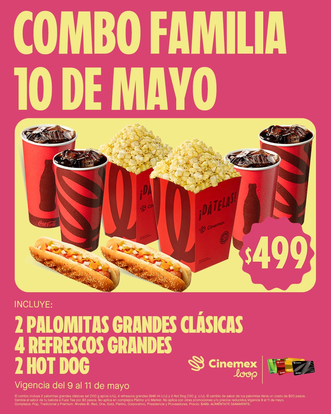 Combo familia 10 de mayo en Cinemex