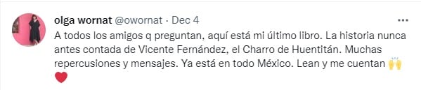 Olga Wornat invita a leer su libro ‘El último rey: la biografía no autorizada de Vicente Fernández’