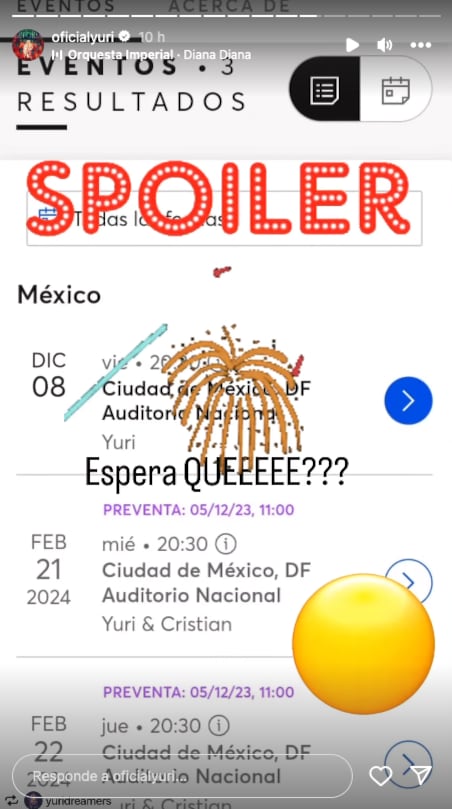 Yuri filtra fechas e invitado para conciertos en el Auditorio Nacional