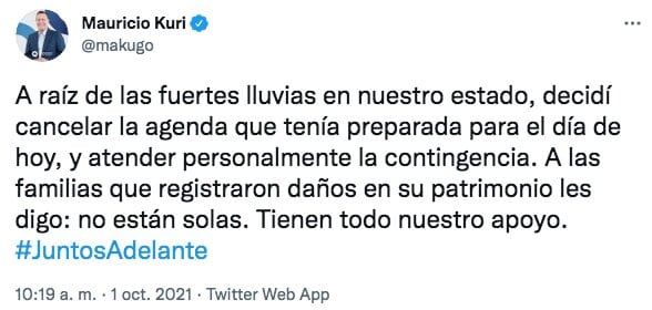 Tuit de Mauricio Kuri