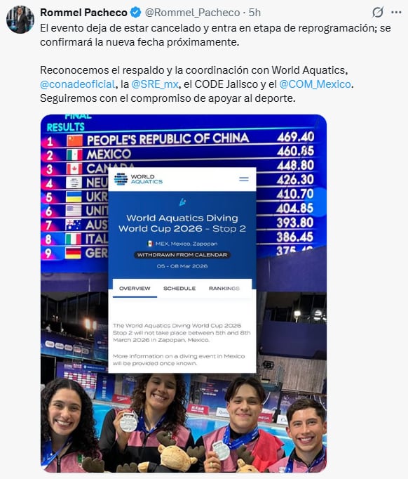 Confirman Copa Mundial de Clavados en Jalisco