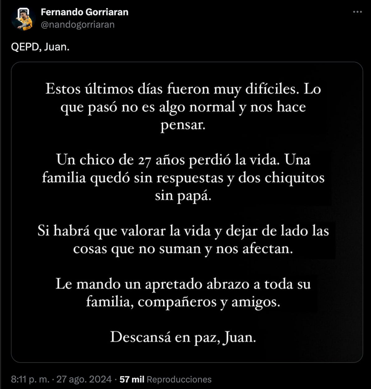 Mensaje de Fernando Gorriarán.