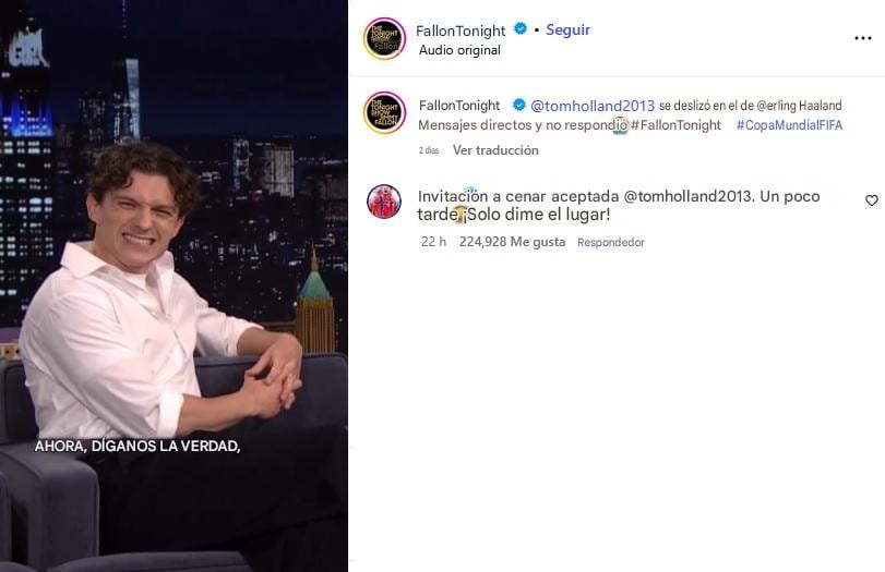 Erling Haaland acepta la invitación a cenar de Tom Holland (traducida).