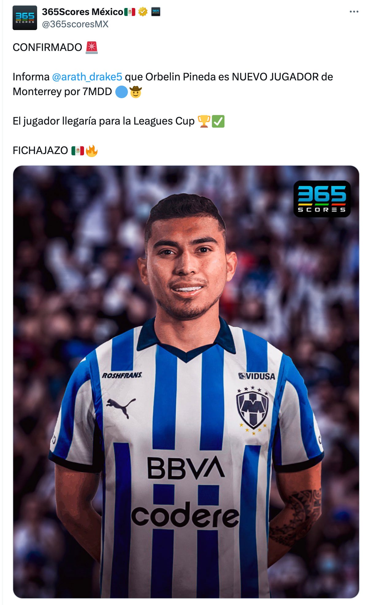 Orbelín Pineda nuevo jugador de Rayados.