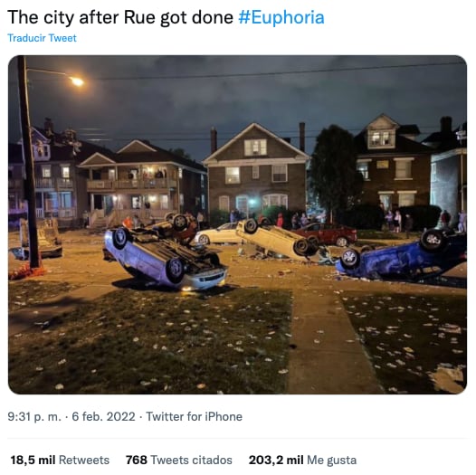 Tuits sobre Rue huyendo de la policía de Euphoria