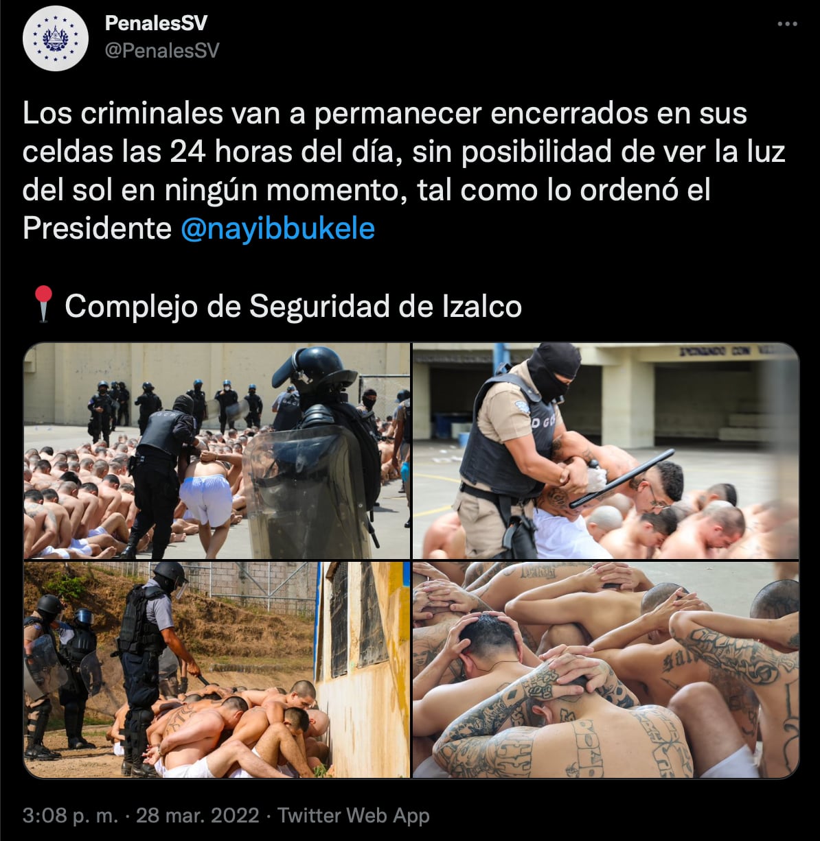 Pandilleros detenidos en Complejo de Seguridad de Izalco en El Salvador