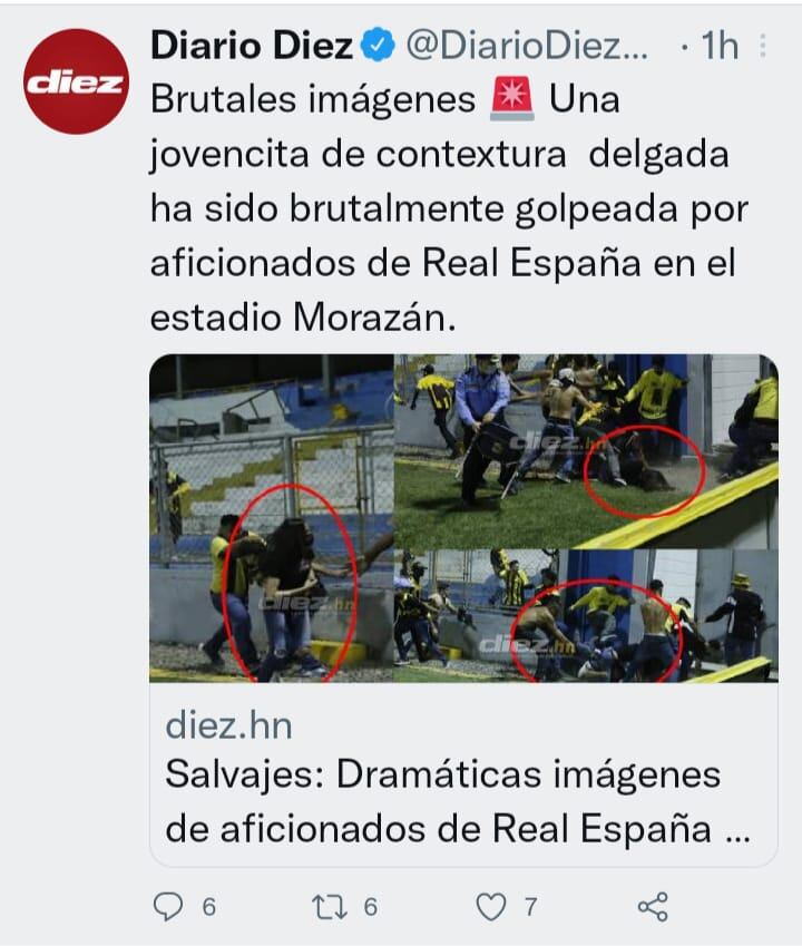 Una mujer fue golpeada en el Clásico de Honduras.