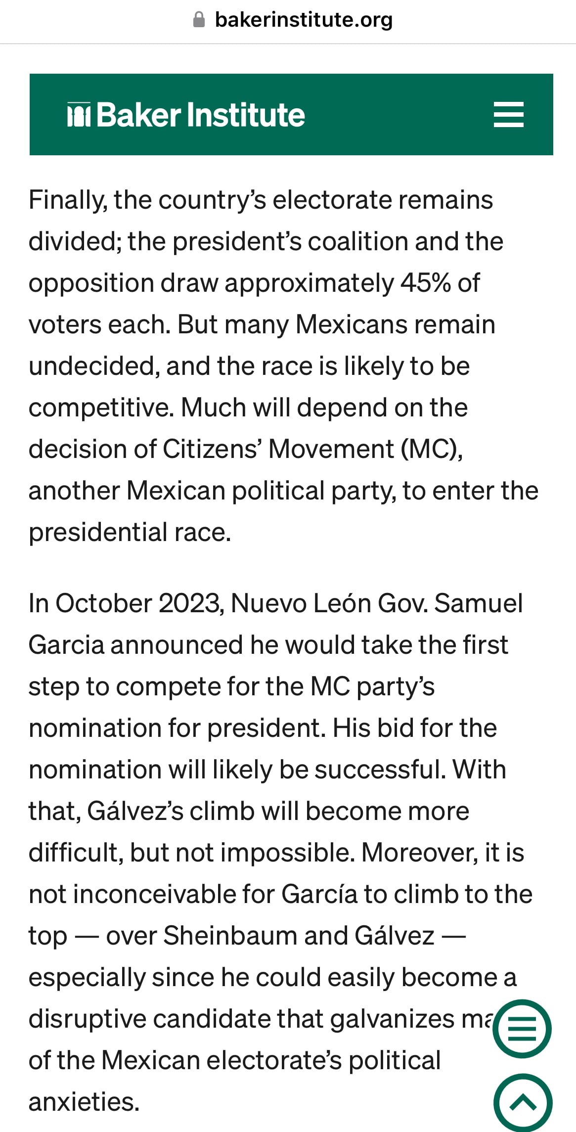 Tan pendejos en el Instituto Baker, ven a Samuel fuerte rumbo a la presidencia