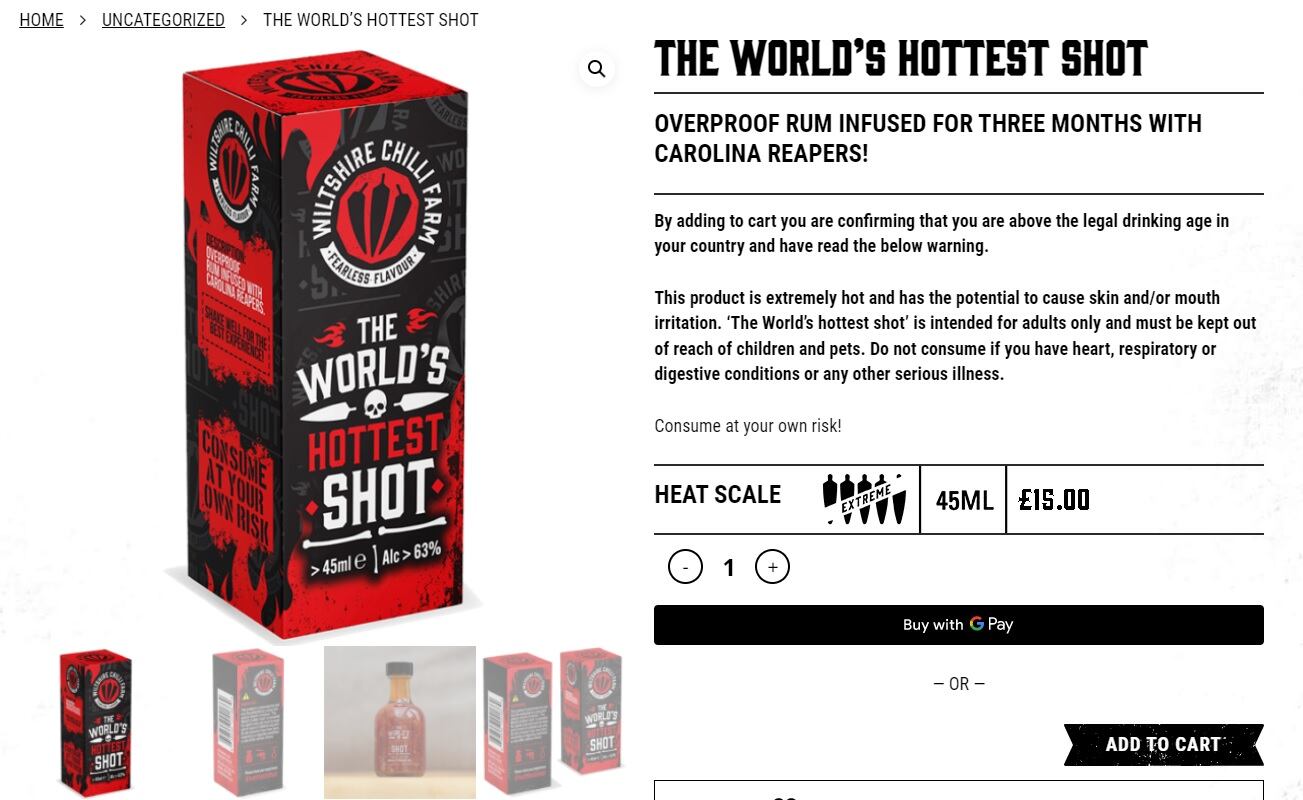 Shot de chile más picante del mundo, usado por Hotspanish