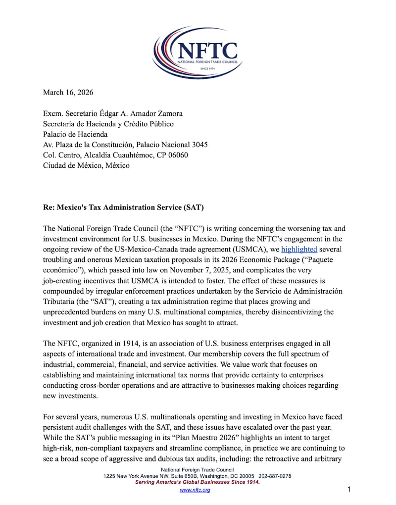 Empresas de Estados Unidos acusan presión del SAT