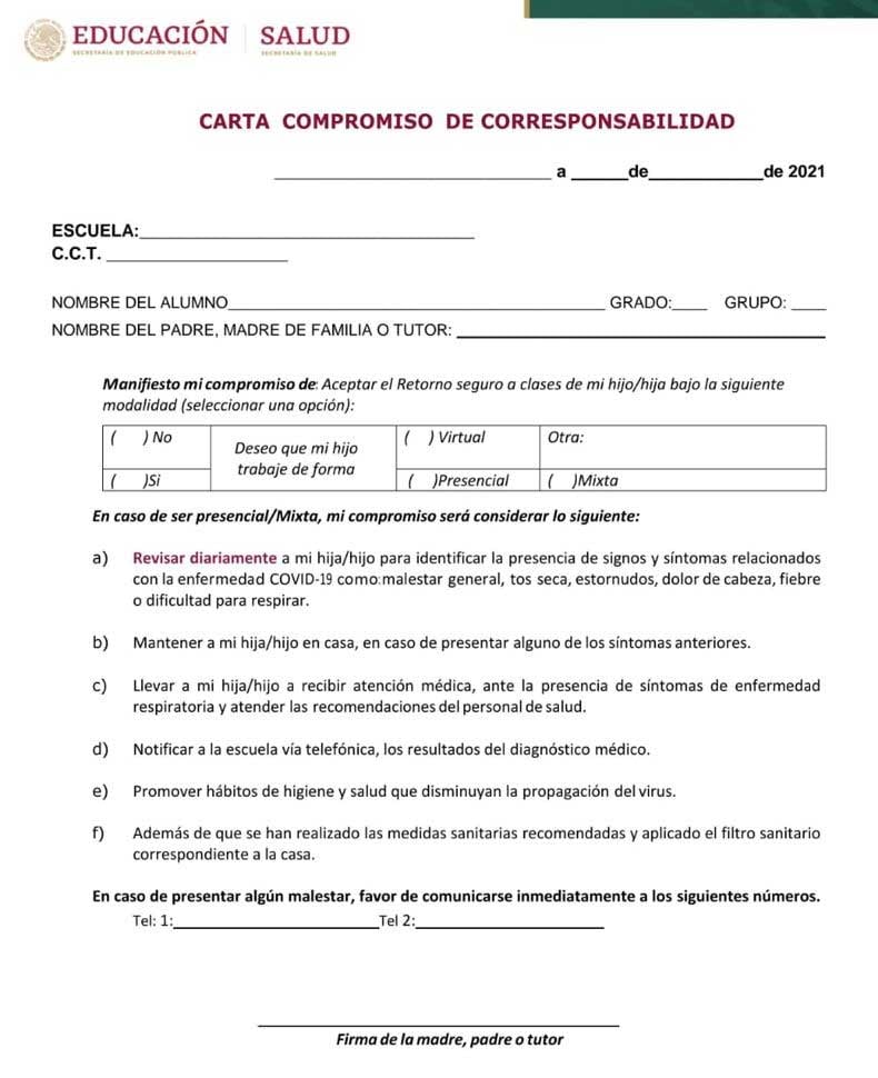 Ejemplo de Carta Compromiso de Corresponsabilidad