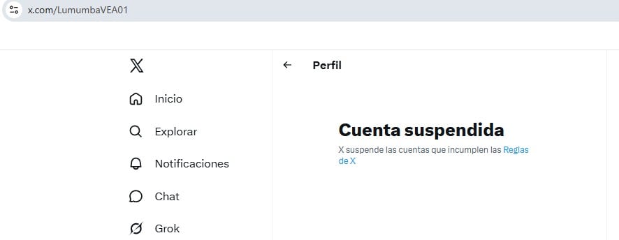 Suspenden la cuenta de X de Lumumba Vea