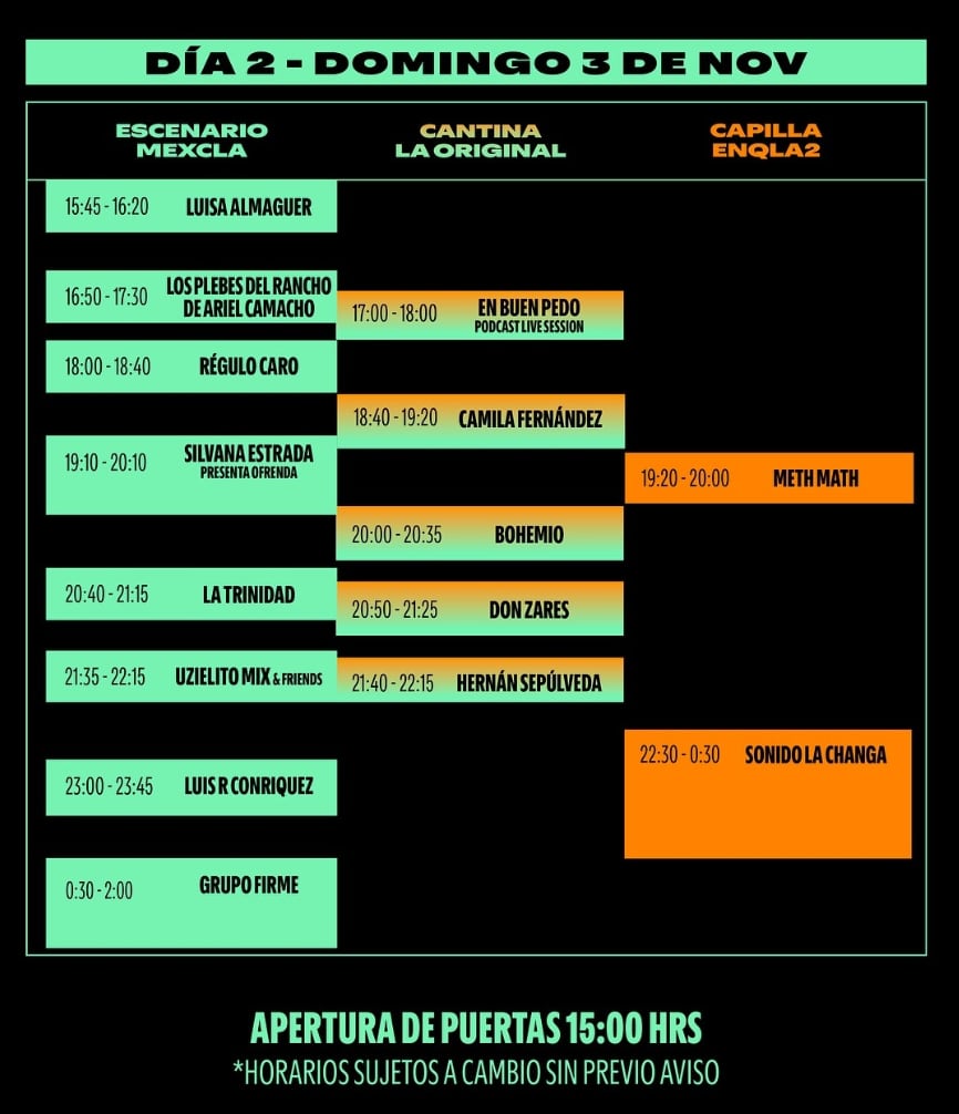 Horarios Mexcla Spotify 2024, domingo 3 de noviembre