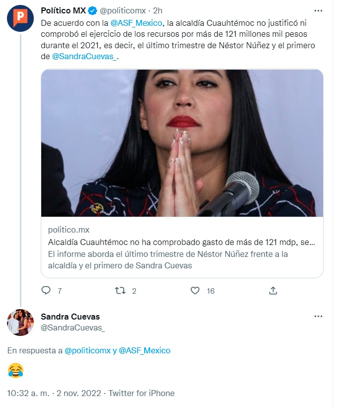 Sandra Cuevas se burla por un supuesto desvío de 121 millones de pesos con un emoji