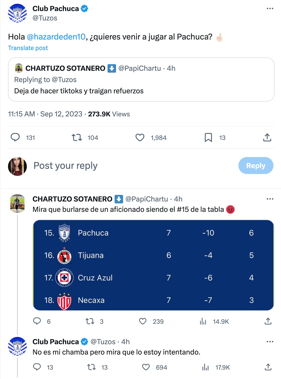 Pachuca invita a Eden Hazard