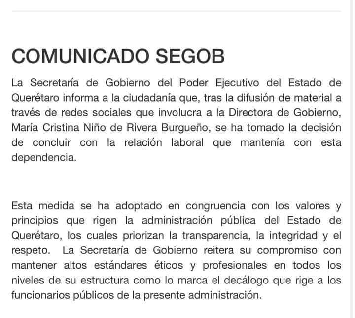 María Cristina Niño de Rivera, directora de Gobierno Querétaro que fue despedida