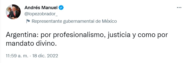 AMLO felicita a Argentina por triunfo en el Mundial de Qatar 2022