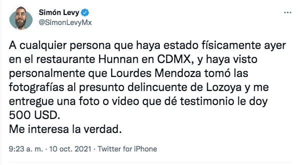 Simón Levy pidiendo fotos de Lourdes Mendoza