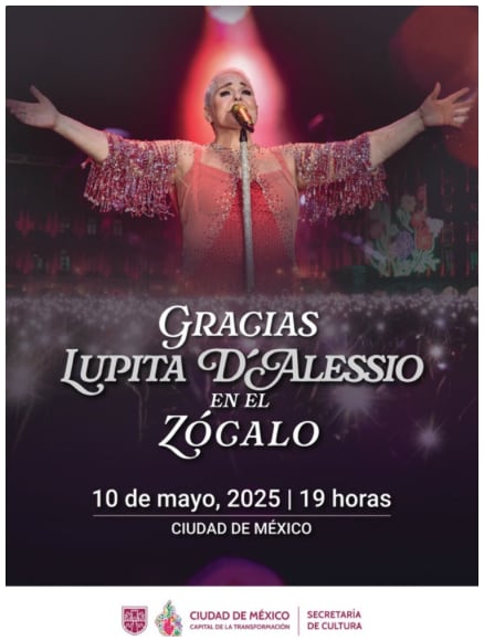 Lupita D'Alessio ofrecerá un concierto en el zócalo de la CDMX