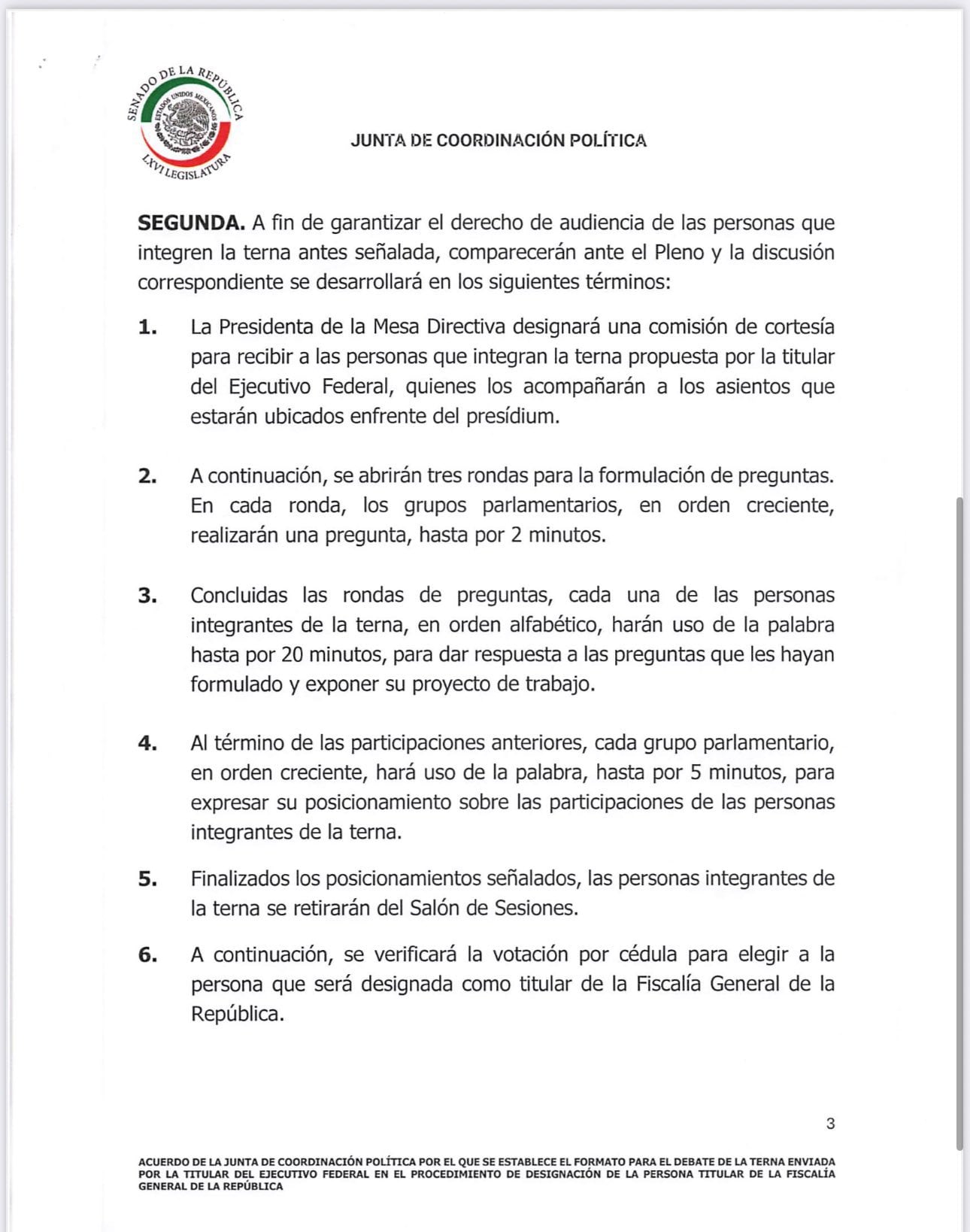 Formato para la elección del próximo titular de la FGR