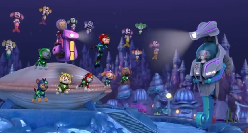 Paw Patrol con los Aqua Pups salvan la carrera submarina