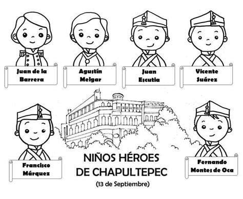 Dibujo de los Niños Héroes con nombres