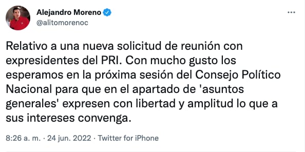 Tuit Alejandro Moreno