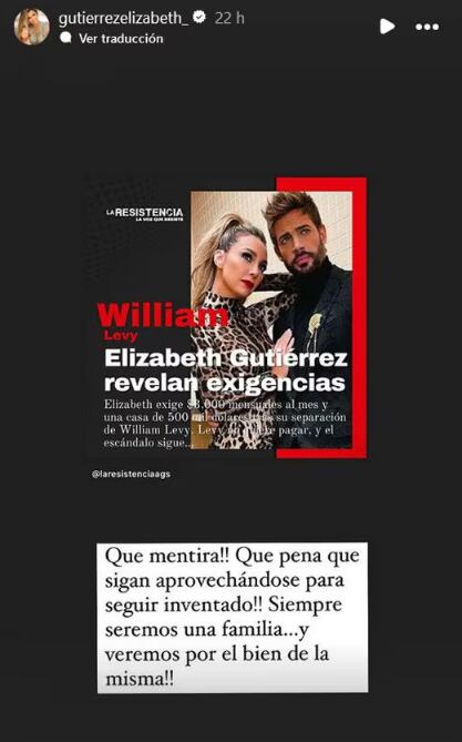 Elizabeth Gutiérrez desmiente rumores de de manutención en contra de William Levy
