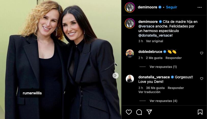 Demi Moore presume salida con su hija y Emma Heming le comenta un tierno mensaje