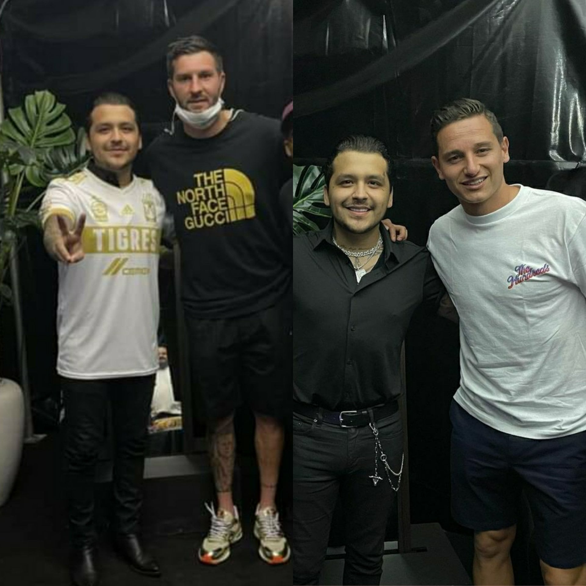 Gignac y Thauvin se tomaron fotos con Nodal