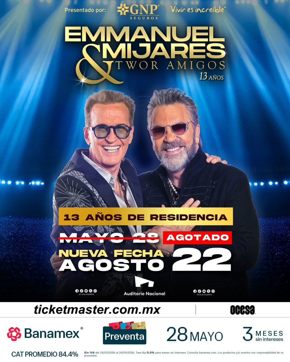 Emmanuel y Mijares regresan al Auditorio Nacional: fecha y boletos del TWO’R Amigos