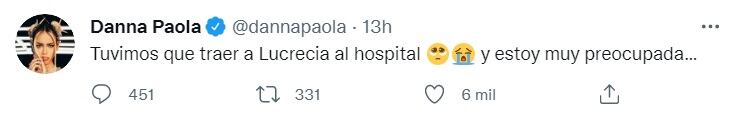Danna Paola revela que se llevaron a su perrita al hospital