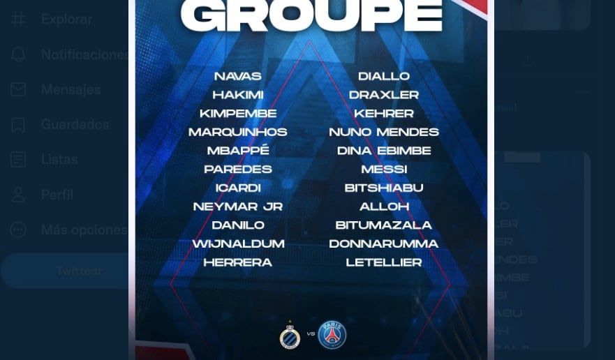 Convocatoria del PSG para su debut en Champions League vs Brujas