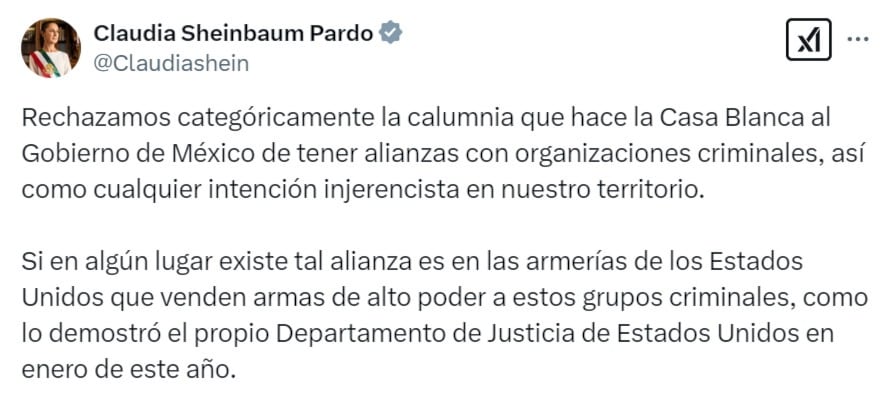 Claudia Sheinbaum a acusación de Casa Blanca