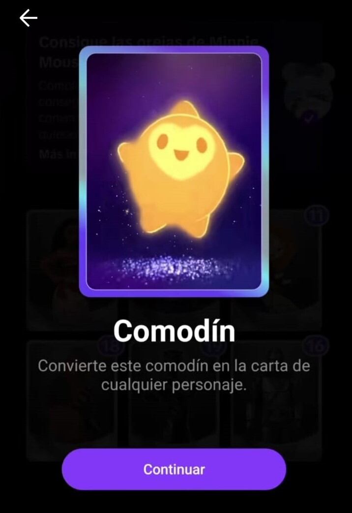 Comodín en las cartas Disney 100 de TikTok