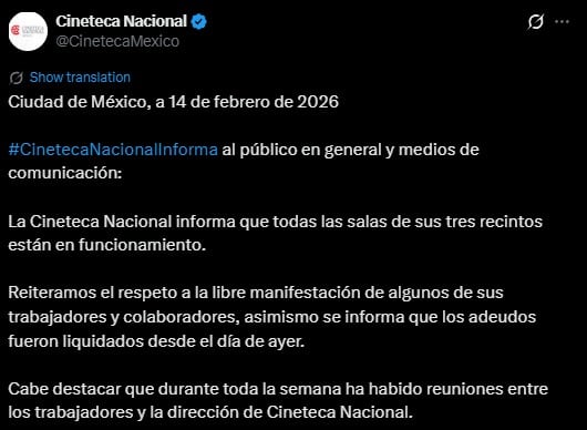Paro en Cineteca Nacional no suspende funciones