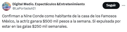 Ventilan sueldo de Ninel Conde en La Casa de los Famosos México 2025.