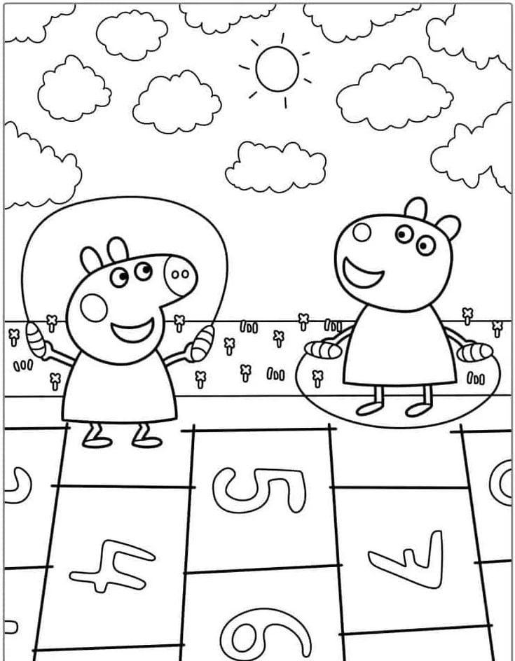 Dibujos de Peppa Pig y Señora Gacela en la escuela para colorear por el Día del Maestro