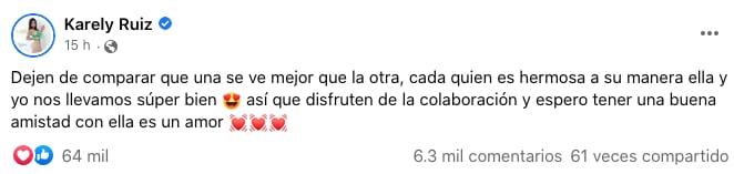 Karely Ruiz pide respeto hacia Mona por la colaboración que hicieron.